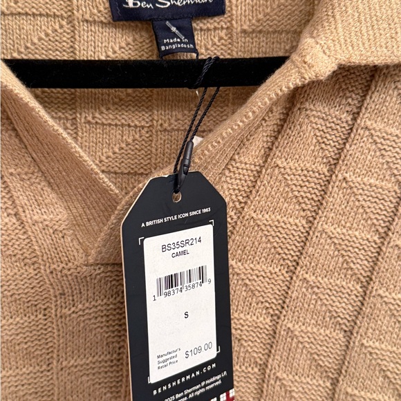Polo Long Sleeve knit sweater by Ben Sherman in camel or spice - Picture 15 of 16